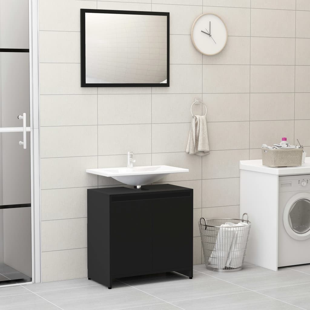 Set Mobili da Bagno 3 pz Nero in Truciolato 3056926