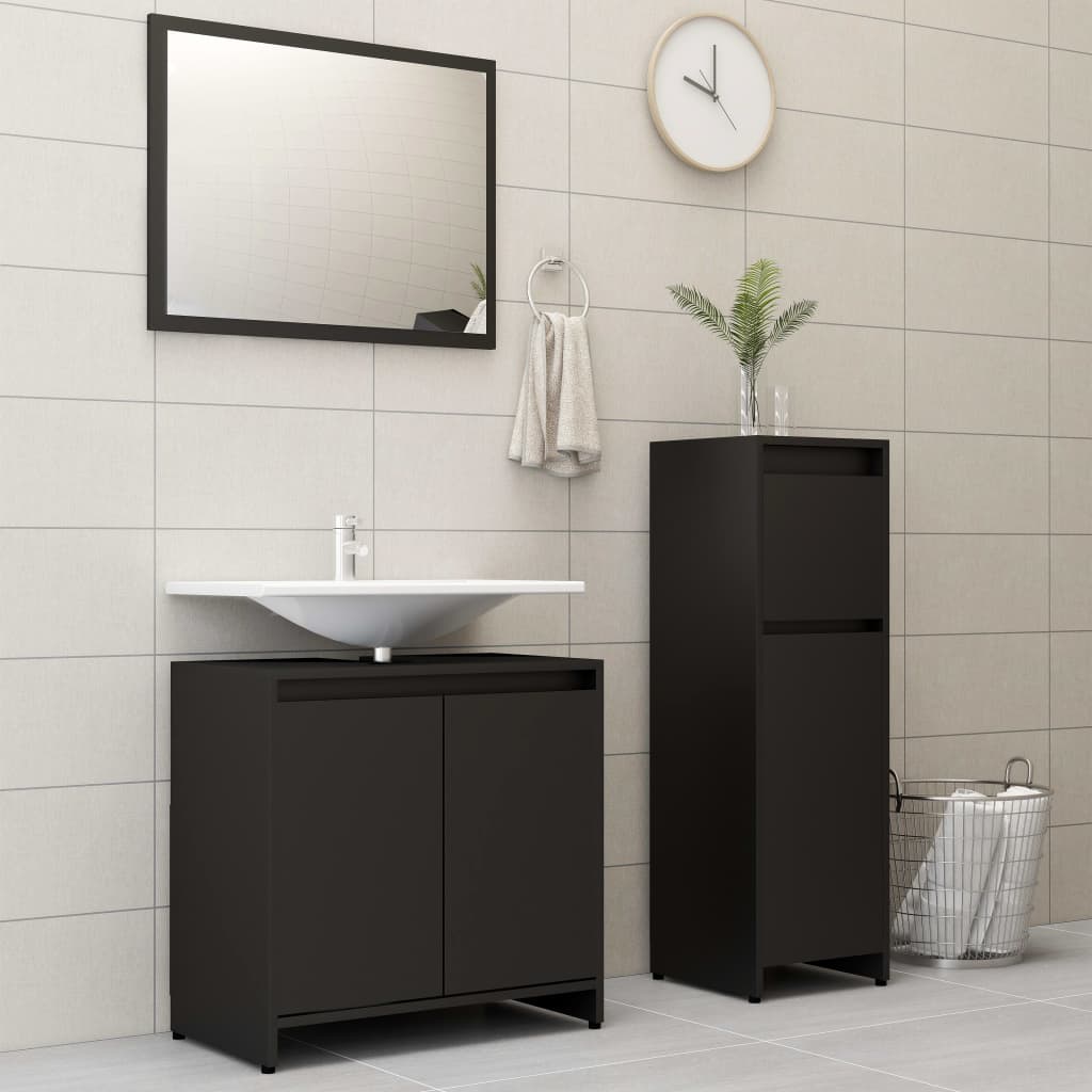 Set Mobili da Bagno 3 pz Nero in Truciolatocod mxl 72518