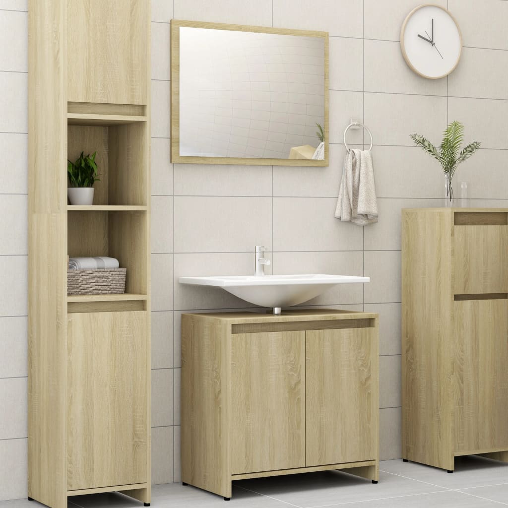 Set Mobili da Bagno 3 pz Rovere Sonoma in Truciolato cod mxl 23266