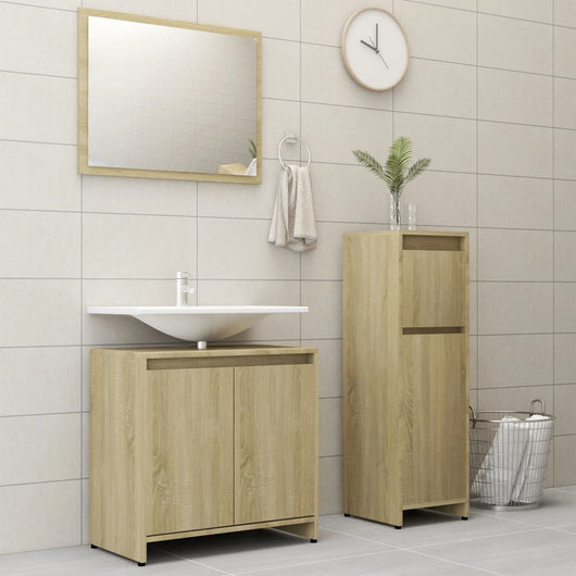 Set Mobili da Bagno 3 pz Rovere Sonoma in Truciolato cod mxl 23266