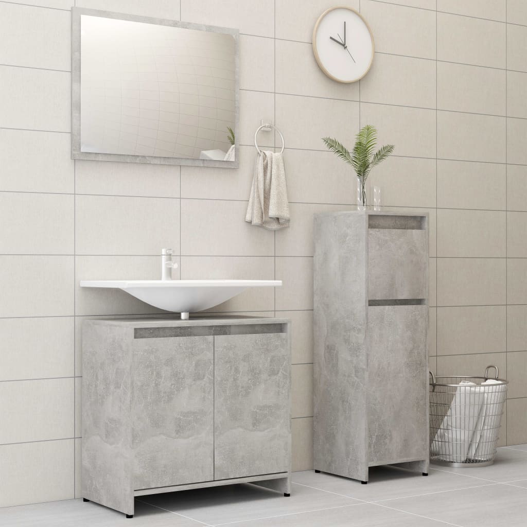 Set Mobili da Bagno 3 pz Grigio Cemento in Truciolato 3056929