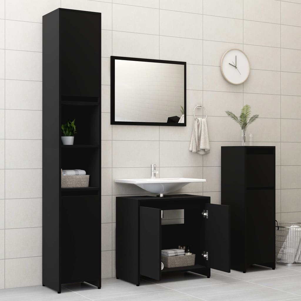 Set Mobili da Bagno 3 pz Nero in Truciolato 3056935