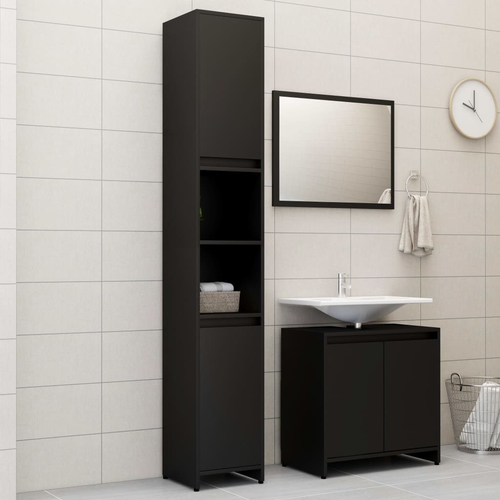 Set Mobili da Bagno 3 pz Nero in Truciolato 3056935