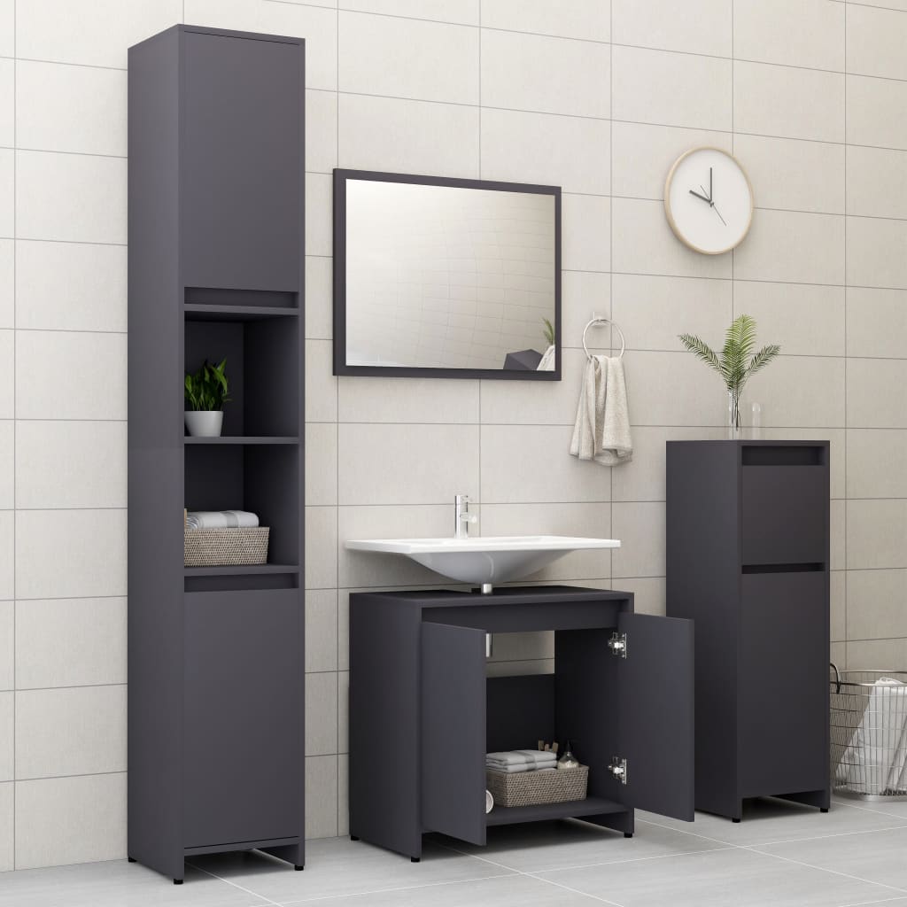 Set Mobili da Bagno 3 pz Grigio in Truciolato 3056936