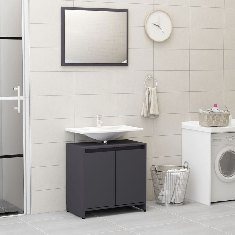 Set Mobili da Bagno 3 pz Grigio in Truciolato 3056936