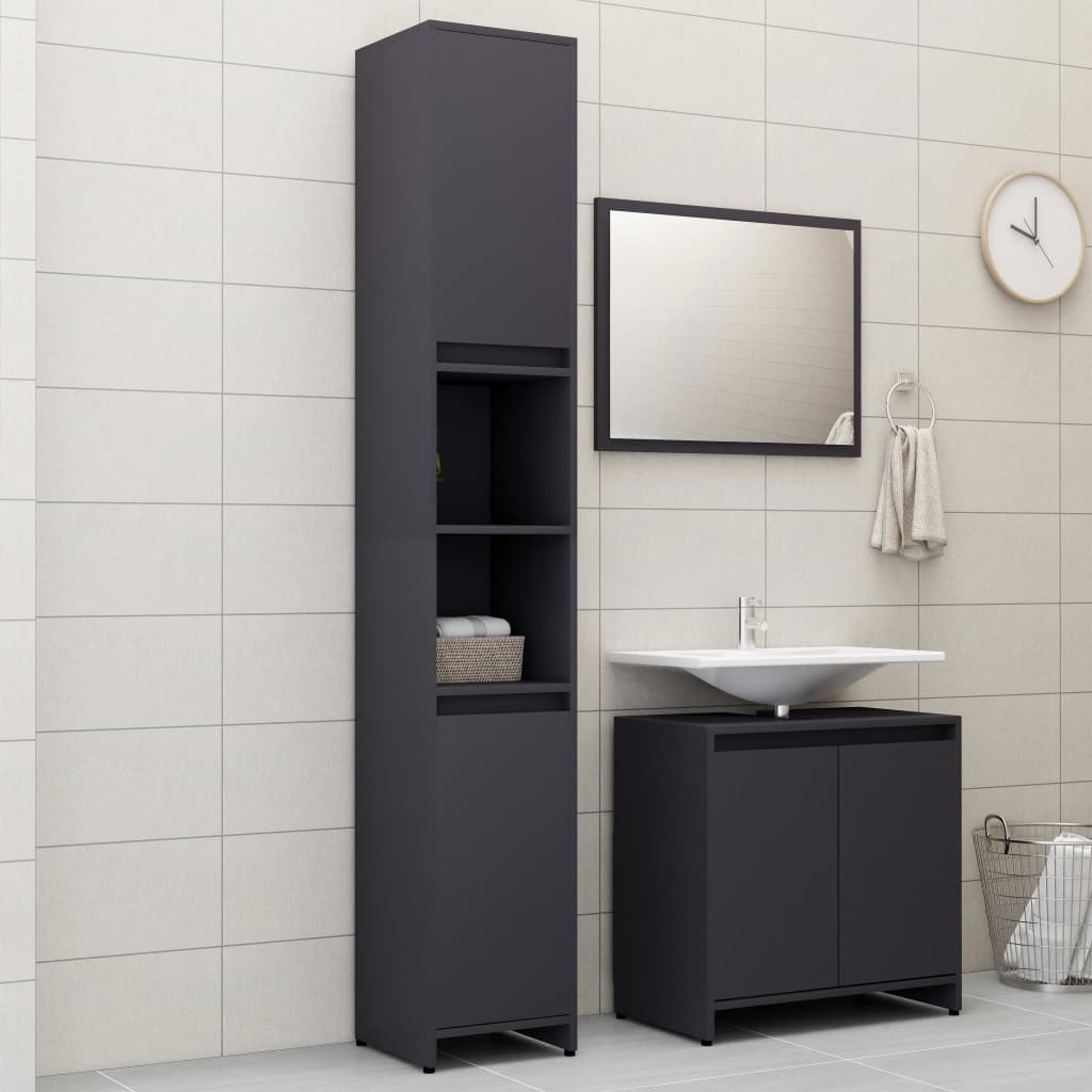 Set Mobili da Bagno 3 pz Grigio in Truciolato 3056936