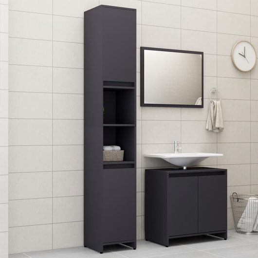 Set Mobili da Bagno 3 pz Grigio in Truciolato 3056936