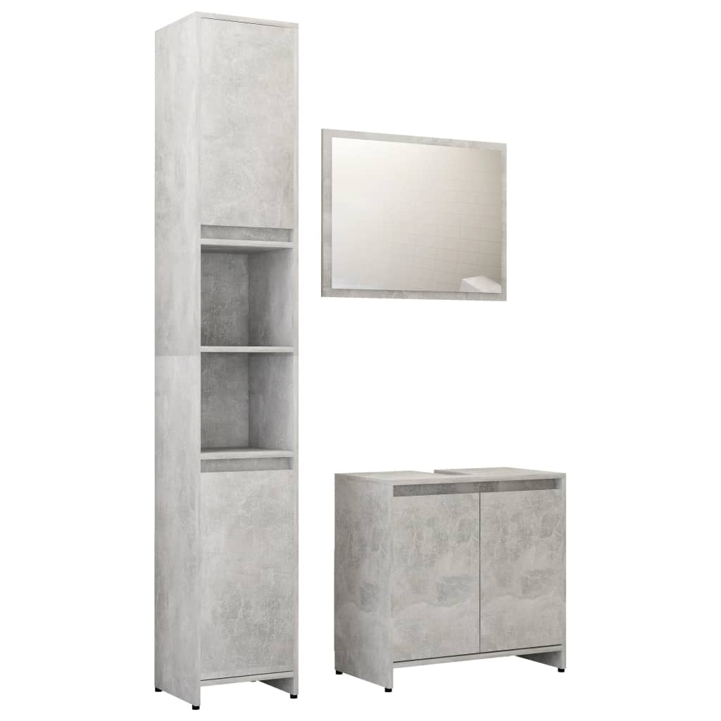 Set Mobili da Bagno 3 pz Grigio Cemento in Truciolato 3056938