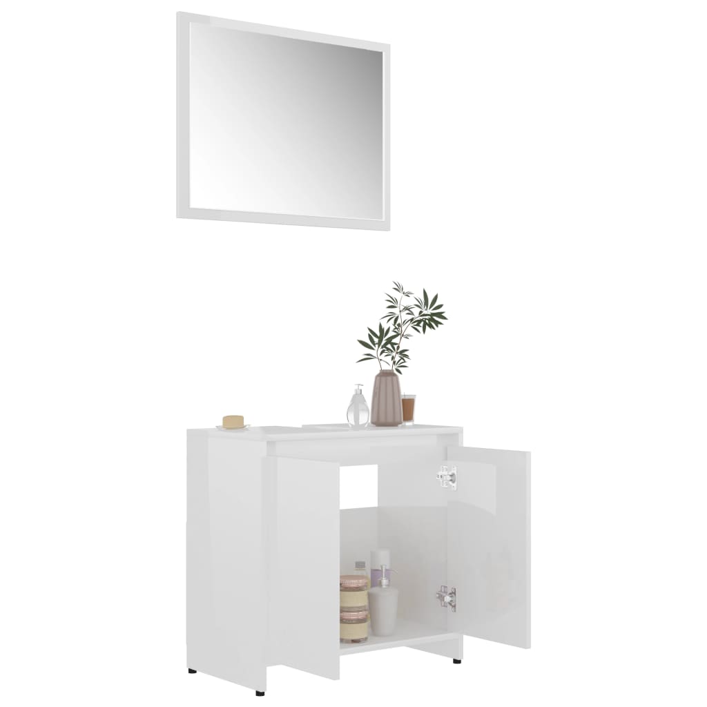 Set Mobili da Bagno 3 pz Bianco Lucido in Truciolato cod mxl 31401