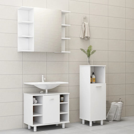 Set Mobili da Bagno 3 pz Bianco in Truciolato 3056943