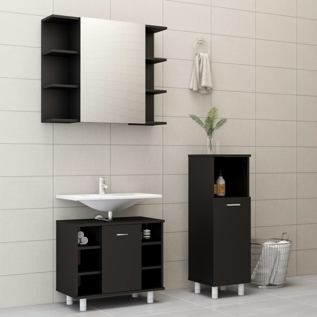 Set Mobili da Bagno 3 pz Nero in Truciolato 3056944