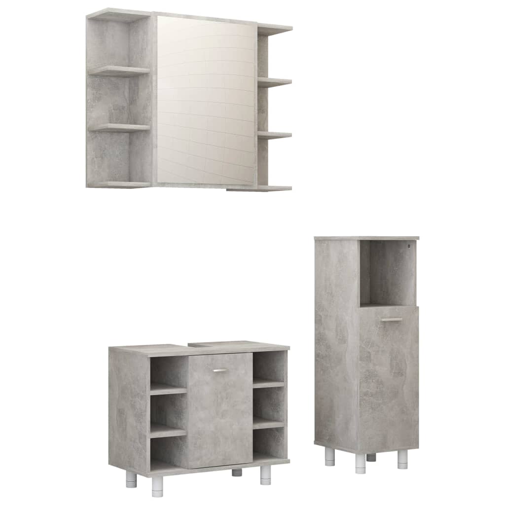 Set Mobili da Bagno 3 pz Grigio Cemento in Truciolato