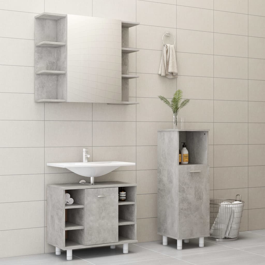 Set Mobili da Bagno 3 pz Grigio Cemento in Truciolato