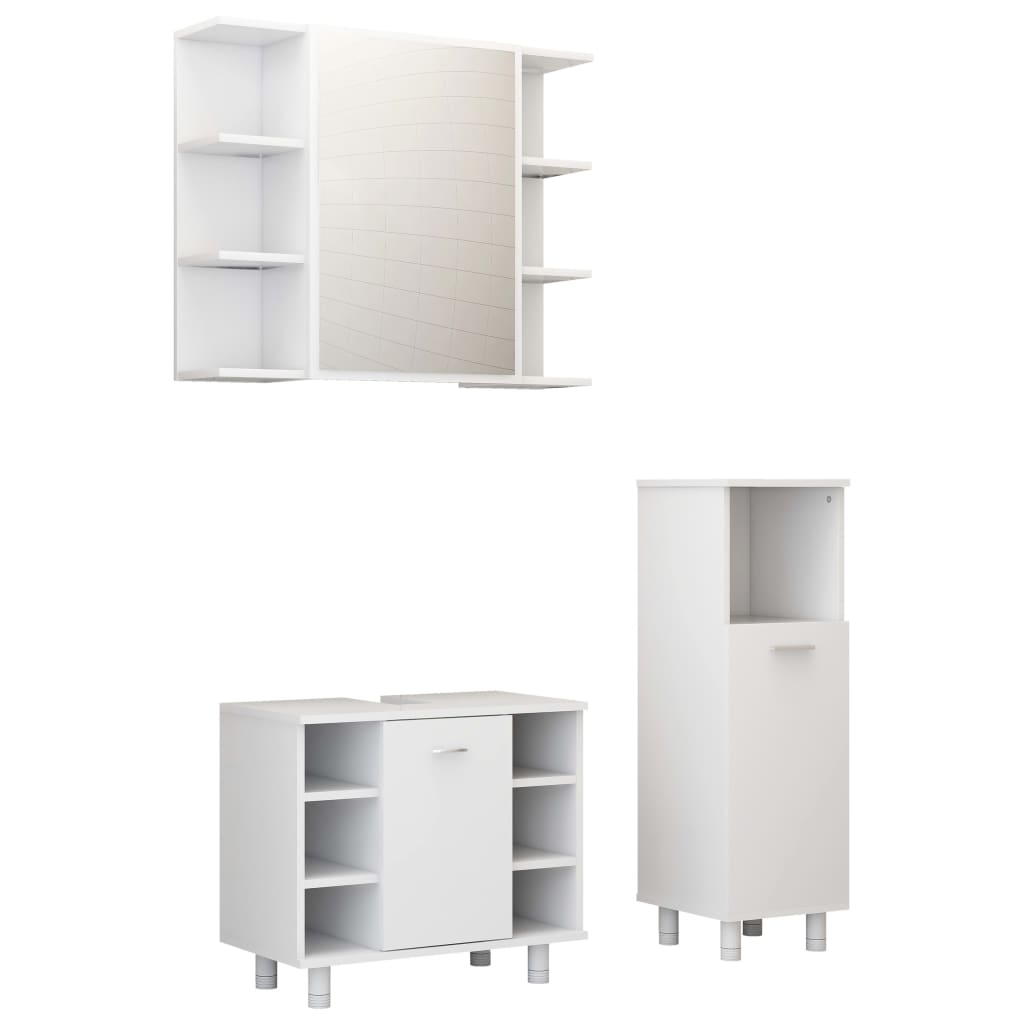 Set Mobili da Bagno 3 pz Bianco Lucido in Truciolato