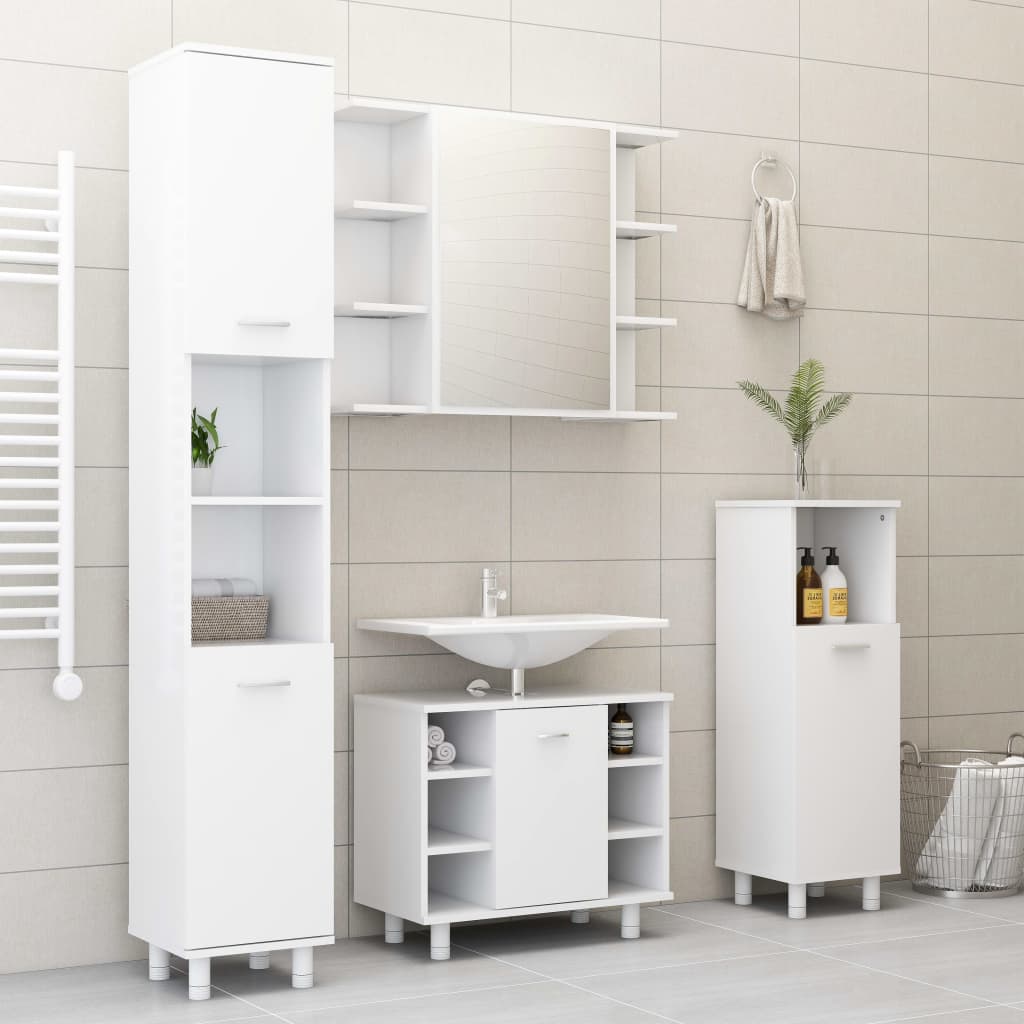 Set Mobili da Bagno 3 pz Bianco in Truciolato 3056952