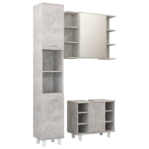 Set Mobili da Bagno 3 pz Grigio Cemento in Truciolato