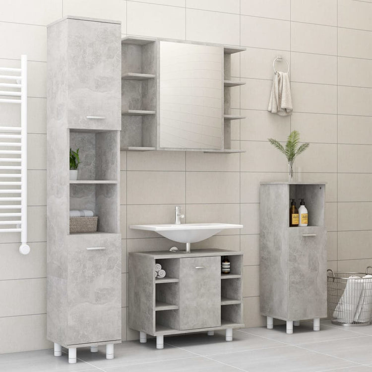 Set Mobili da Bagno 3 pz Grigio Cemento in Truciolato 3056956