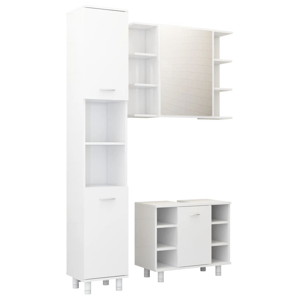 Set Mobili da Bagno 3 pz Bianco Lucido in Truciolato 3056958