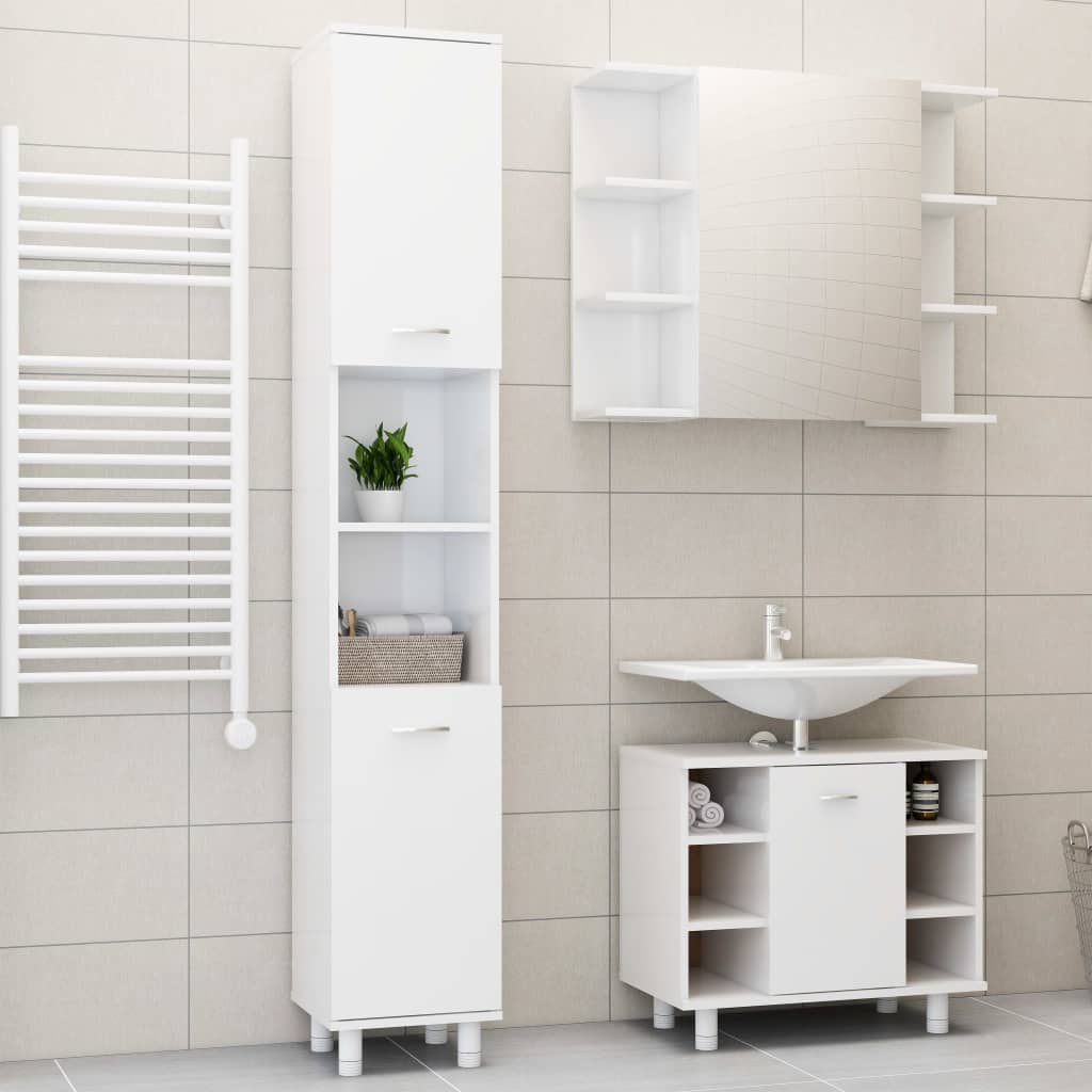 Set Mobili da Bagno 3 pz Bianco Lucido in Truciolato 3056958