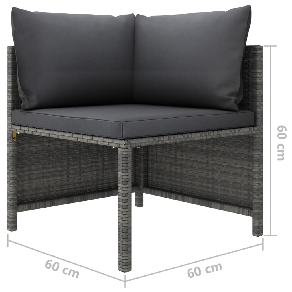 Divano ad Angolo Modulare con Cuscini in Polyrattan Grigio 313493