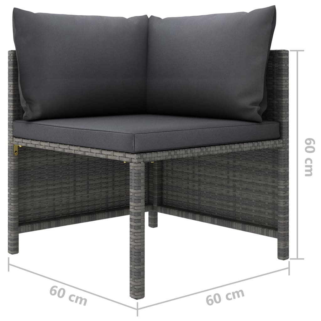 Set Divani da Giardino 3 pz con Cuscini in Polyrattan Grigio 313505