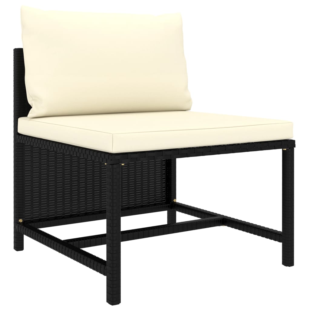 Divano Centrale Modulare con Cuscini in Polyrattan Nero cod mxl 64883