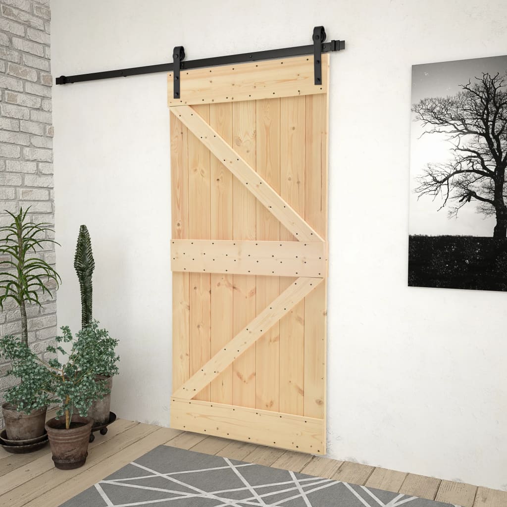 Porta Scorrevole con Set Hardware 80x210 cm in Legno di Pinocod mxl 96441