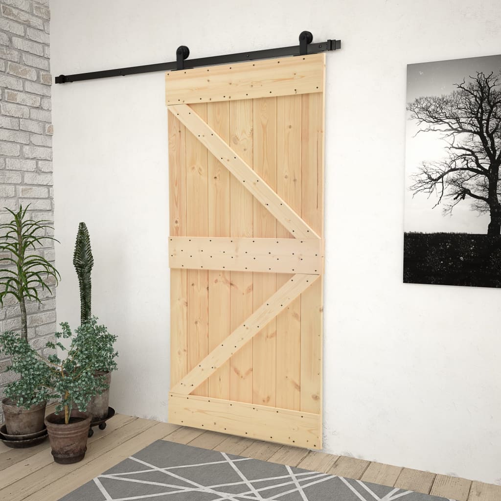 Porta Scorrevole con Set Hardware 90x210 cm in Legno di Pino 3057497