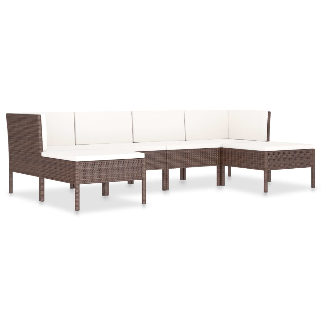 Set Divani da Giardino 6 pz con Cuscini in Polyrattan Marrone cod mxl 41736