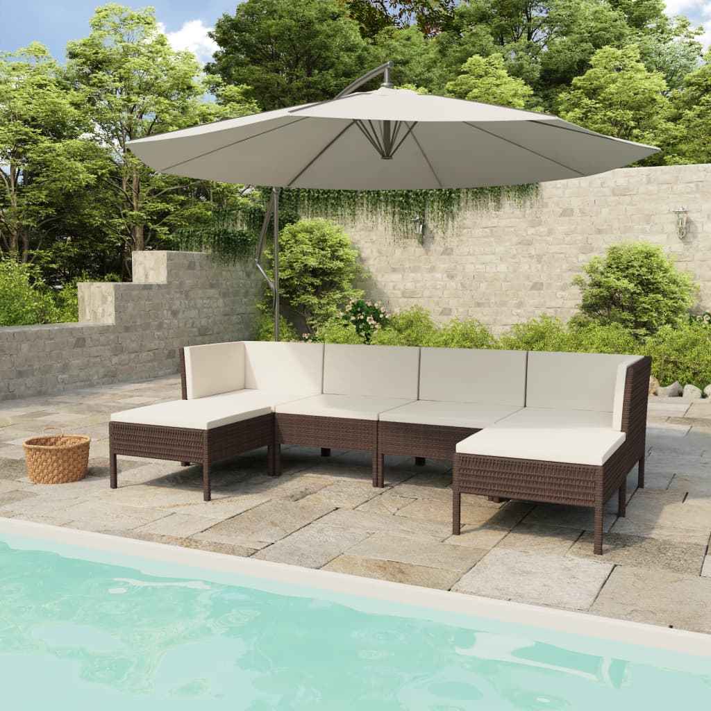 Set Divani da Giardino 6 pz con Cuscini in Polyrattan Marrone cod mxl 41736