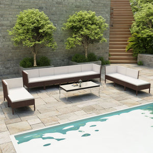 Set Divani da Giardino 10 pz con Cuscini in Polyrattan Marrone cod mxl 37806