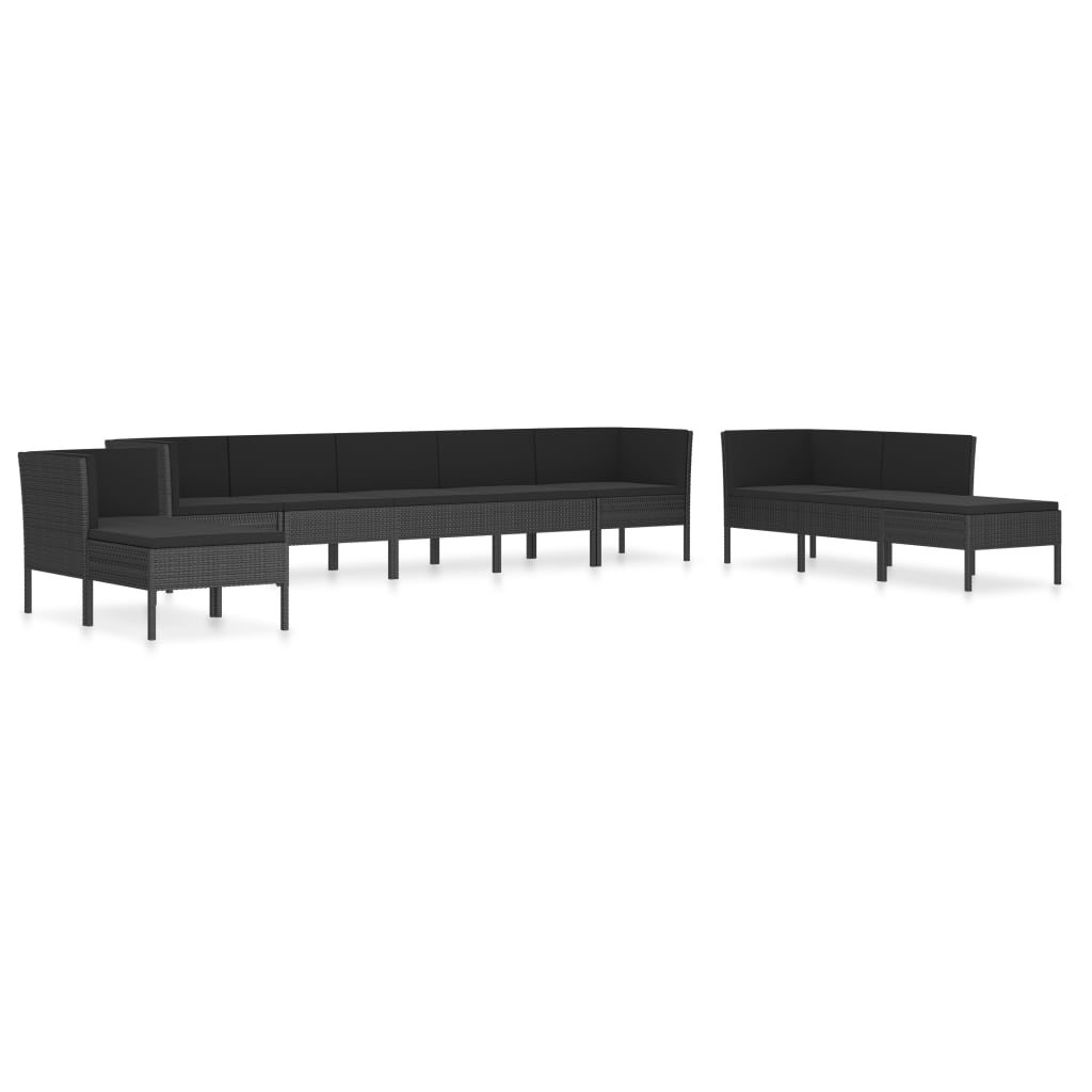 Set Divani da Giardino 10 pz con Cuscini in Polyrattan Nero cod mxl 40863