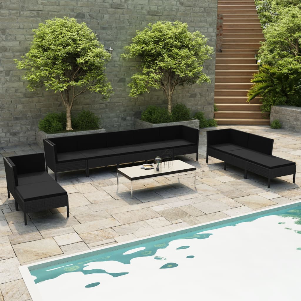 Set Divani da Giardino 10 pz con Cuscini in Polyrattan Nero cod mxl 40863