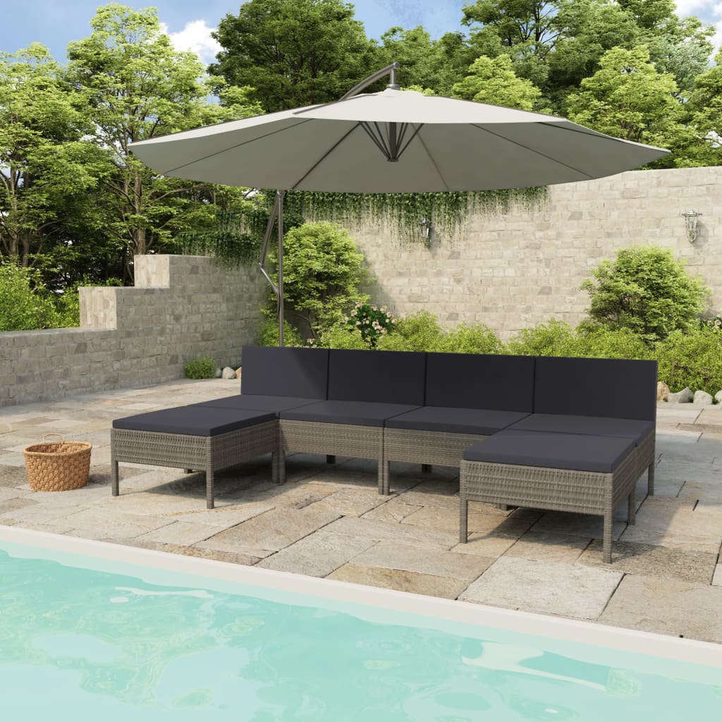 Set Divani da Giardino 6 pz con Cuscini in Polyrattan Grigio 3056988