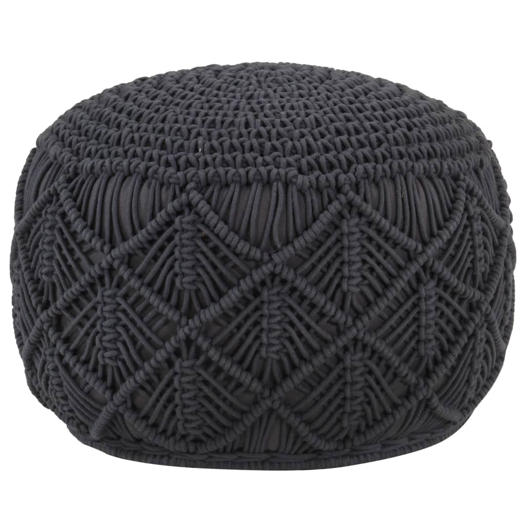 Pouf Lavorato a Mano Macramé Antracite 45x30 cm in Cotone 324003