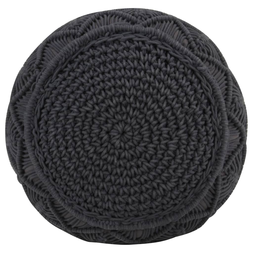 Pouf Lavorato a Mano Macramé Antracite 45x30 cm in Cotone 324003