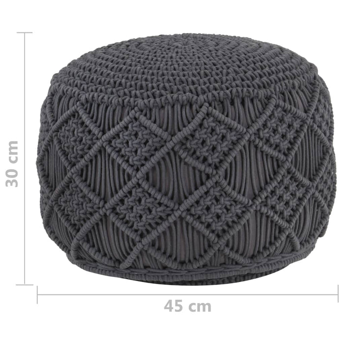 Pouf Lavorato a Mano Macramé Antracite 45x30 cm in Cotone 324003