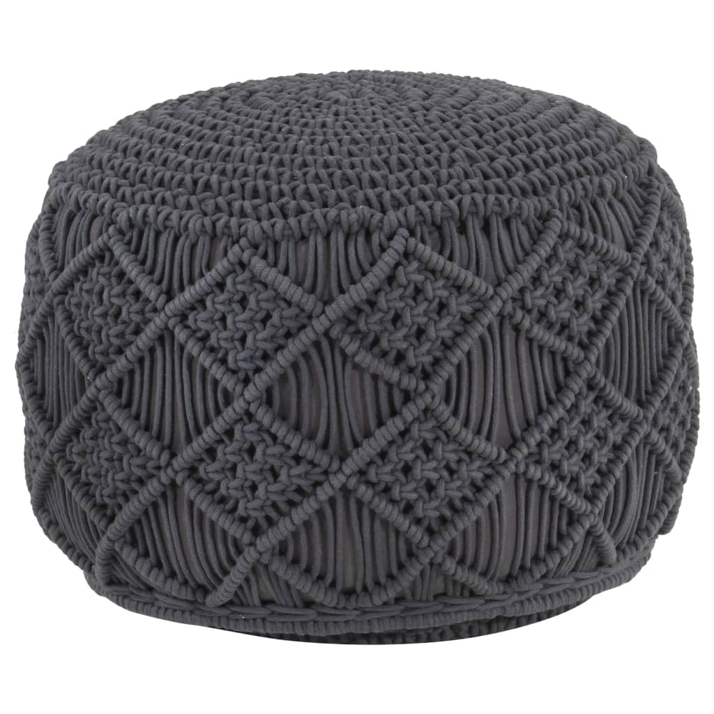 Pouf Lavorato a Mano Macramé Antracite 45x30 cm in Cotone 324004