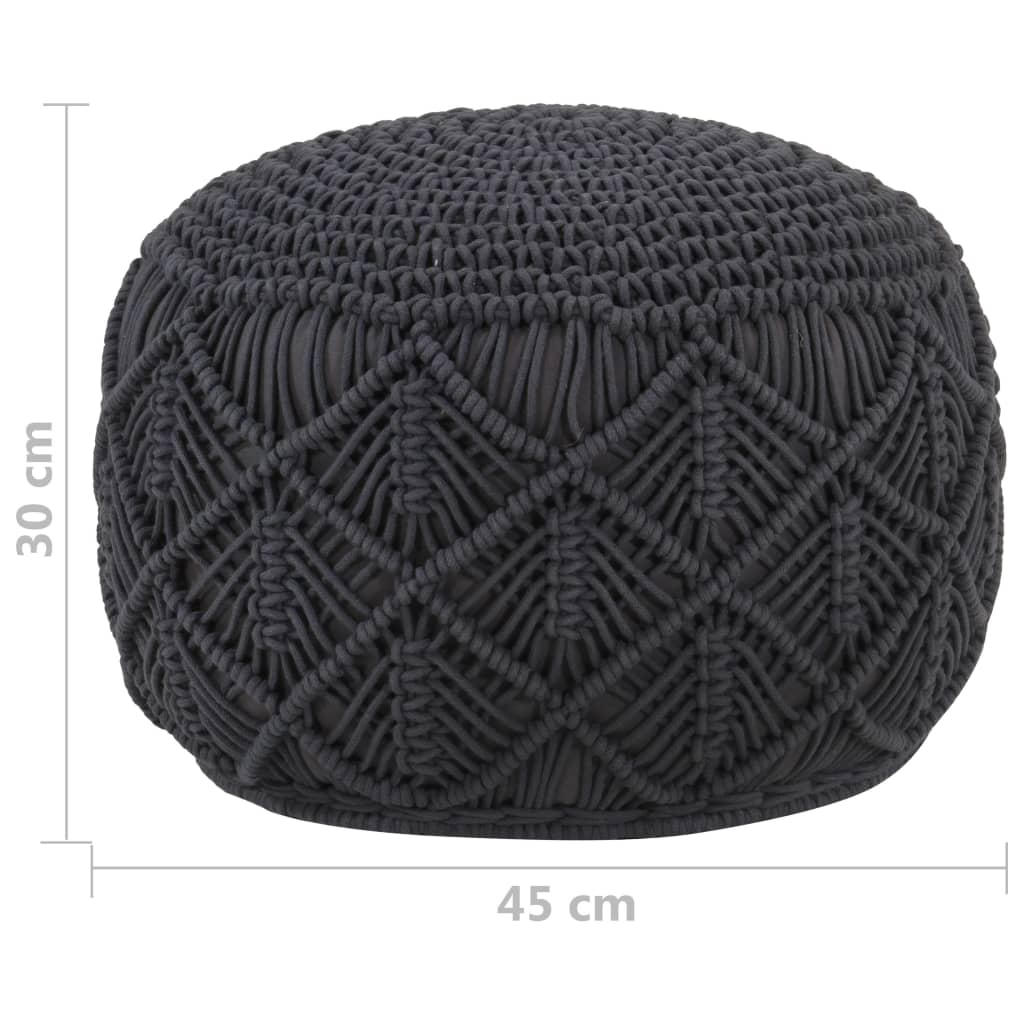 Pouf Lavorato a Mano Macramé Antracite 45x30 cm in Cotone 324004