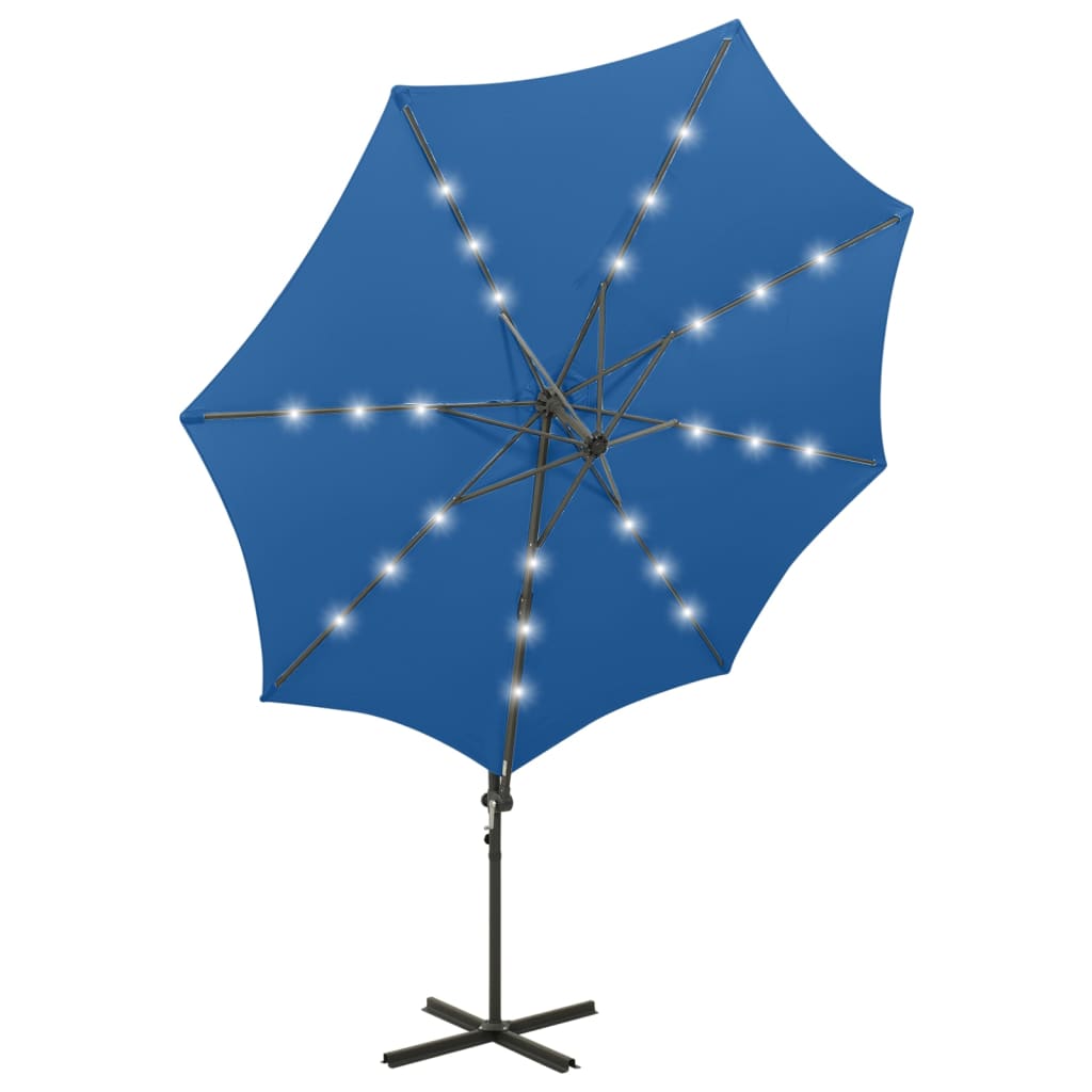 Ombrellone a Sbalzo con Luci a LED e Palo 300 cm Azzurro da giardino cod mxl 29585