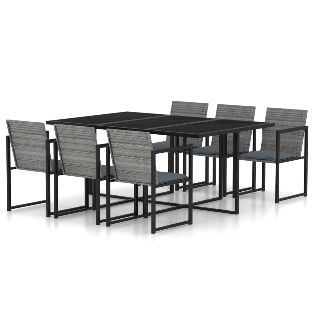 Set da Pranzo per Esterni 7 pz con Cuscini in Polyrattan Grigio cod mxl 37766