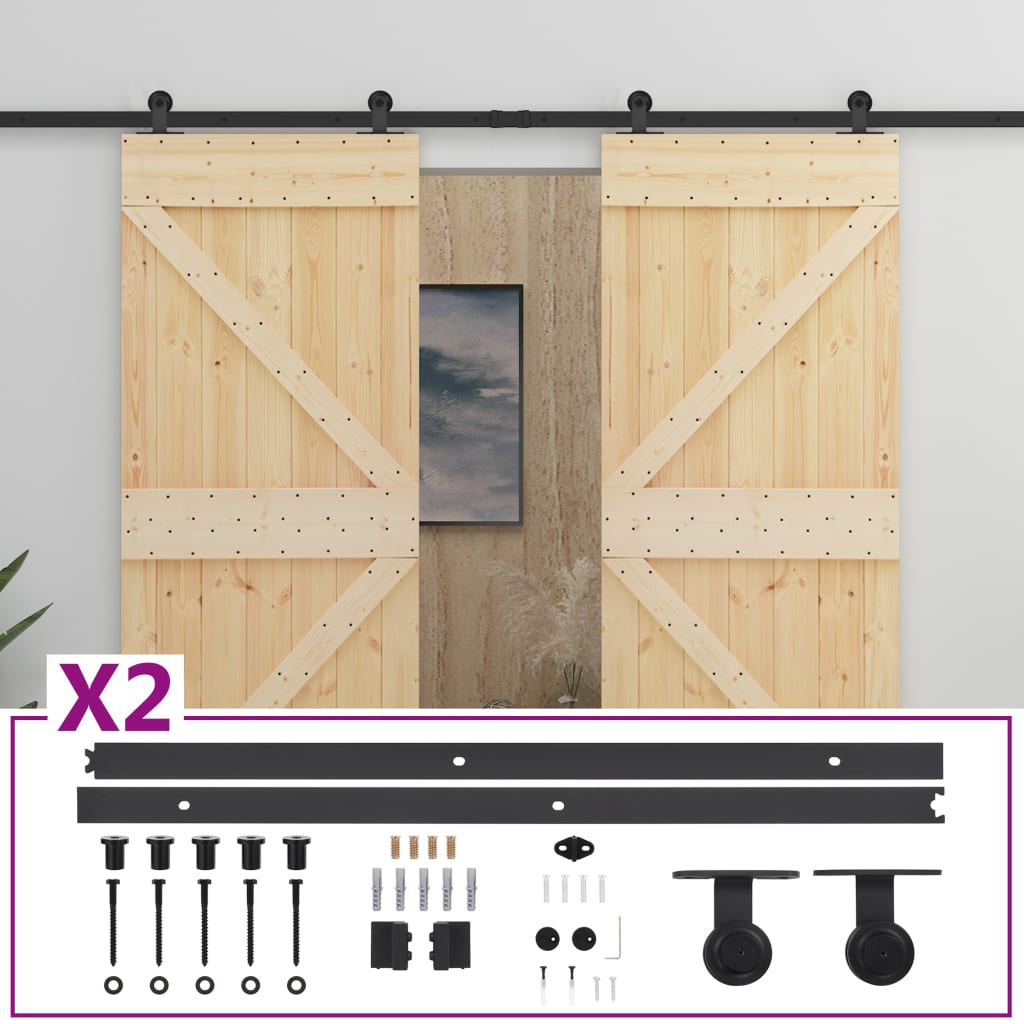 Porta Scorrevole con Set Hardware 80x210 cm in Legno di Pino 3057584