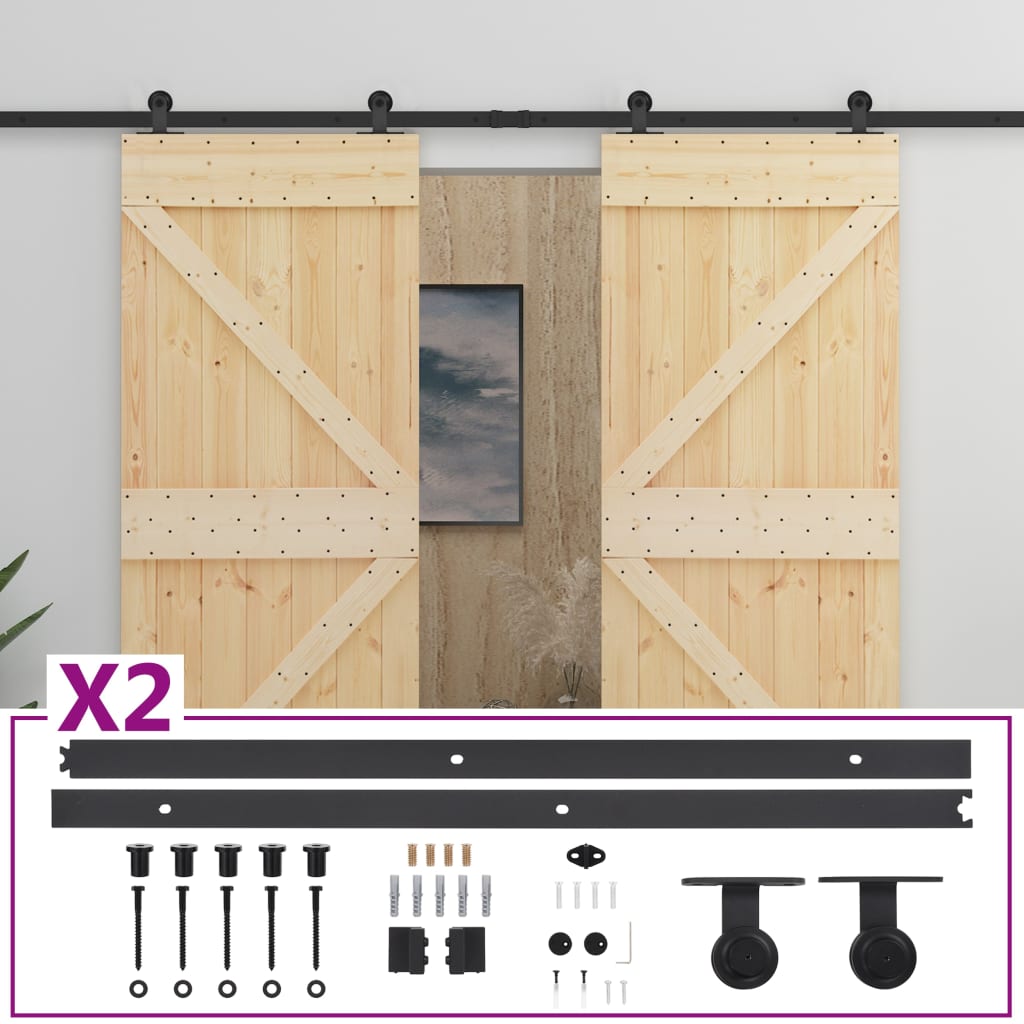 Porta Scorrevole con Set Hardware 80x210 cm in Legno di Pino 3057585