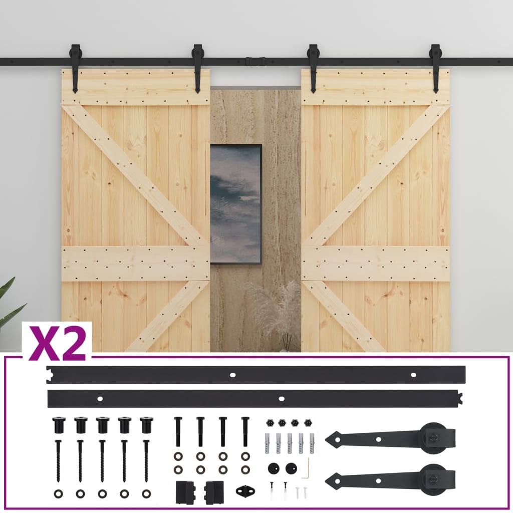 Porta Scorrevole con Set Hardware 90x210 cm in Legno di Pino 3057589