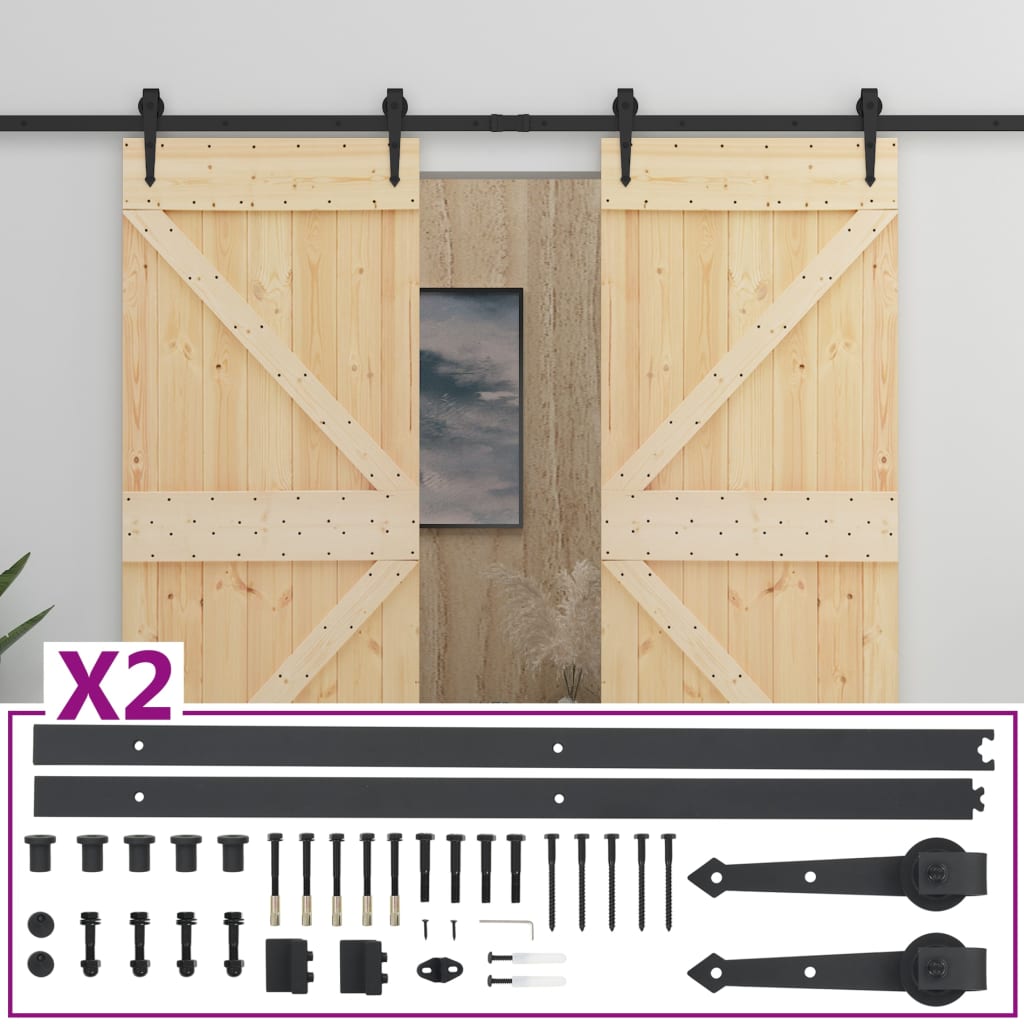 Porta Scorrevole con Set Hardware 90x210 cm in Legno di Pinocod mxl 72455