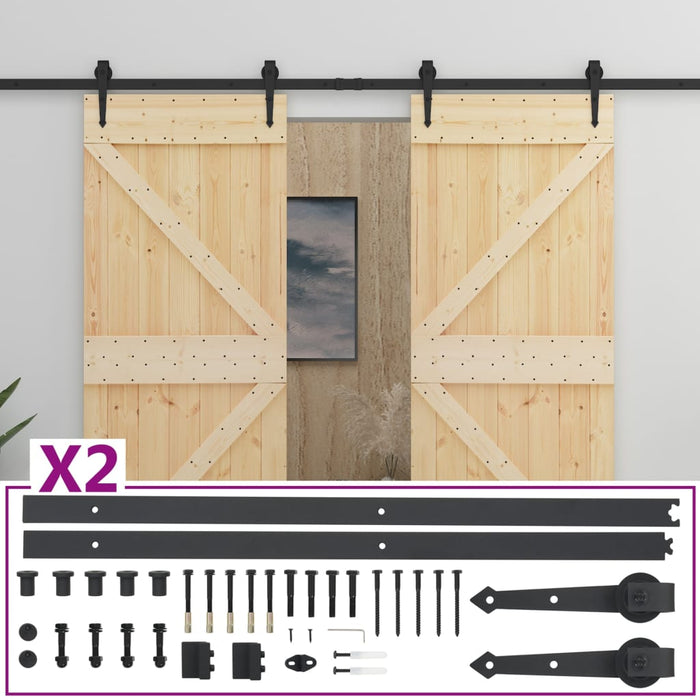 Porta Scorrevole con Set Hardware 90x210 cm in Legno di Pinocod mxl 72455