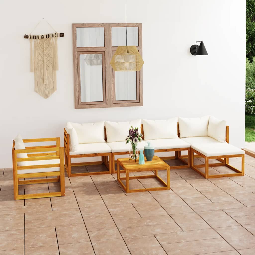 Set Divani da Giardino 7 pz con Cuscini Crema Massello Acacia