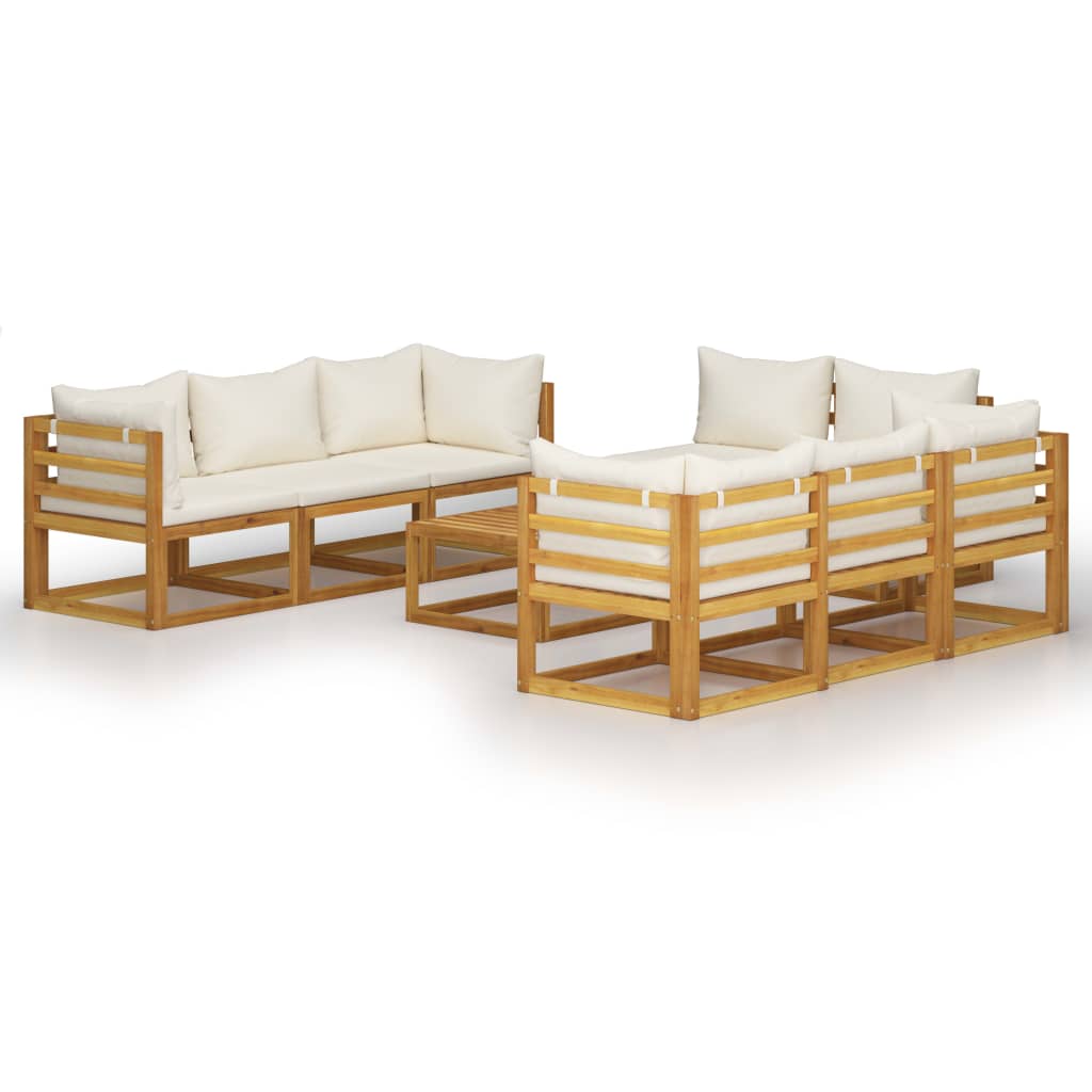 Set Divani da Giardino 9 pz con Cuscini Crema Legno di Acacia cod mxl 49617