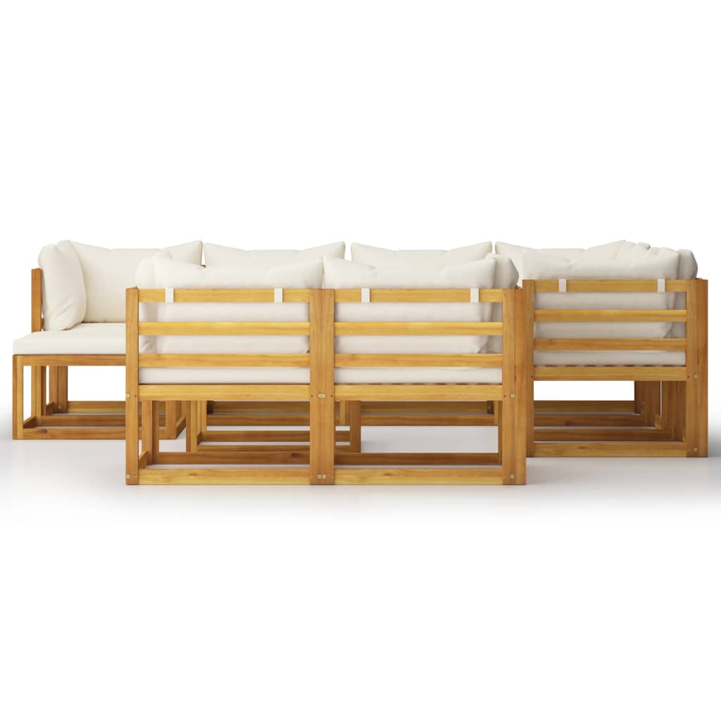 Set Divani da Giardino 10 pz con Cuscini Crema Massello Acacia