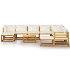 Set Divani da Giardino 11 pz con Cuscini Crema in Legno Acacia